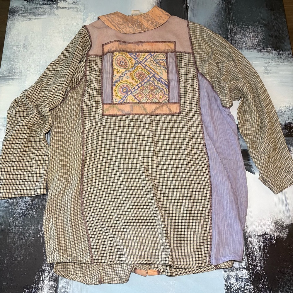 Vintage Boho Patchwork Embroidered Button Shirt T… - image 7